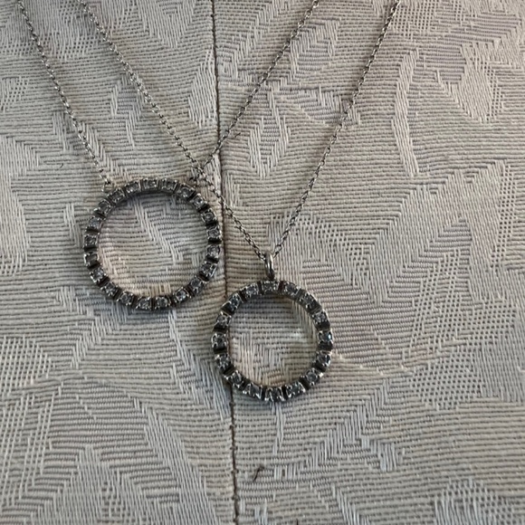 Vintage Layered Sterling Silver Necklace , CZ Double Eternity & Circle of Life - Picture 3 of 12